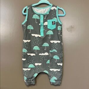 Rags Gray and Teal Umbrella Print Baby Romper